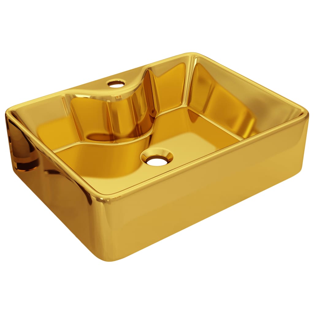 vidaXL aranyszínű kerámia mosdókagyló csap furattal 48 x 37 x 13,5 cm