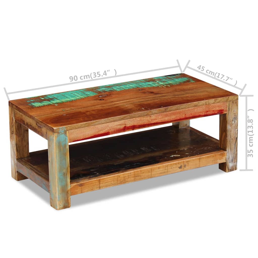 vidaXL tömör újrahasznosított fa dohányzóasztal 90 x 45 x 35 cm