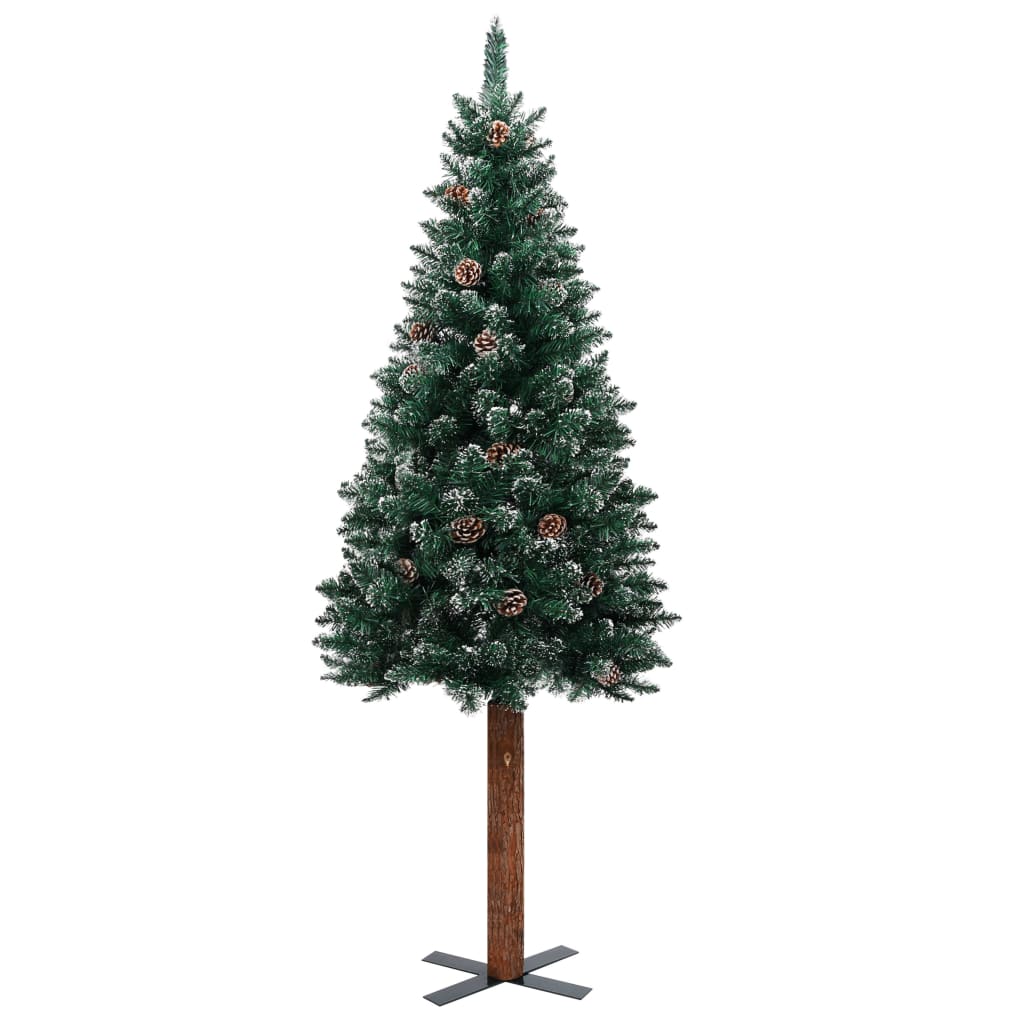 vidaXL zöld vékony karácsonyfa valódi fával és fehér hóval 180 cm