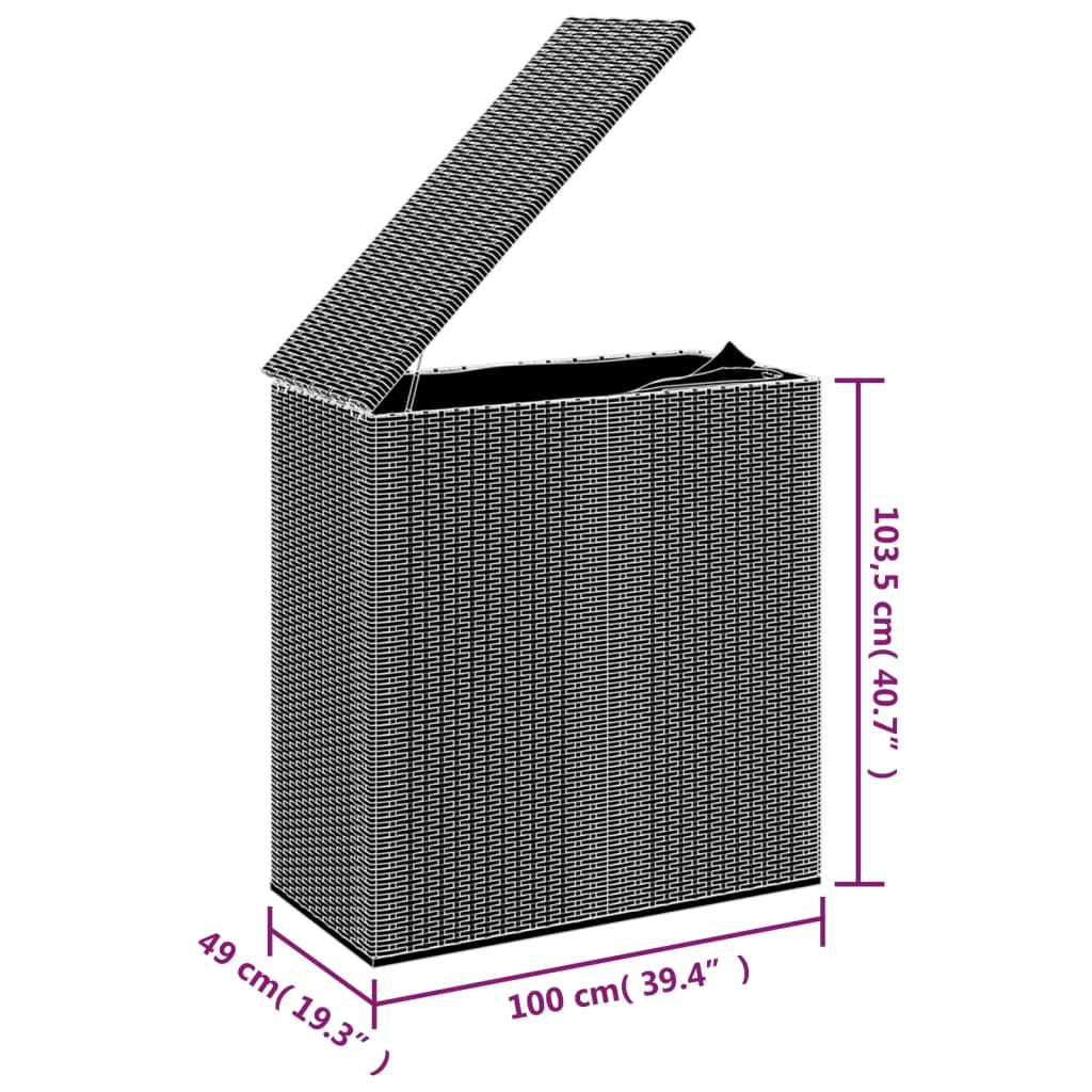 vidaXL fekete polyrattan kerti párnatartó doboz 100 x 49 x 103,5 cm
