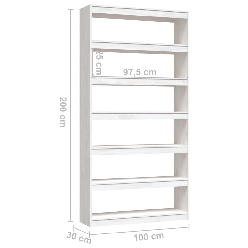vidaXL fehér tömör fenyőfa könyvszekrény/térelválasztó 100x30x200 cm