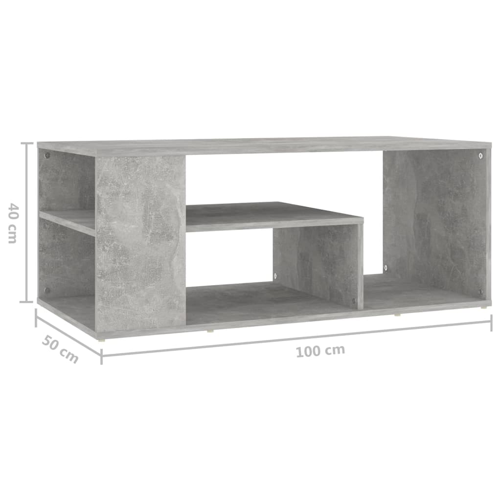 vidaXL betonszürke forgácslap dohányzóasztal 100 x 50 x 40 cm