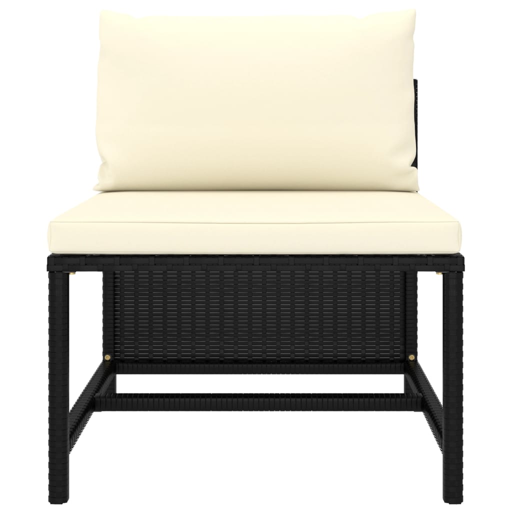 vidaXL fekete polyrattan elemes középső kanapé párnákkal