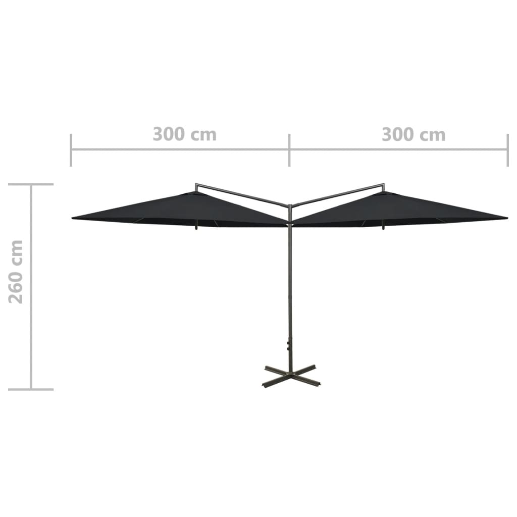 vidaXL fekete dupla napernyő acélrúddal 600 cm