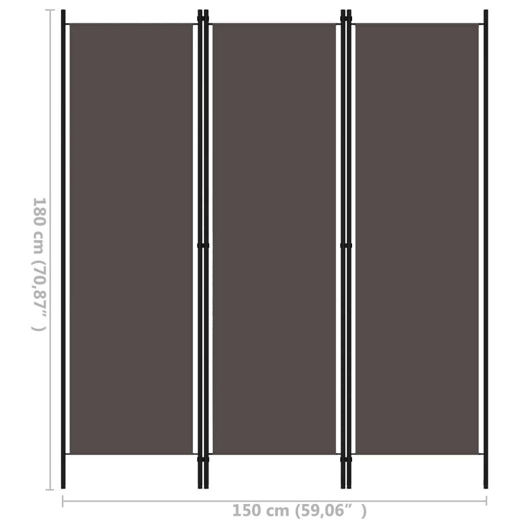 vidaXL antracitszürke 3 paneles paraván 150 x 180 cm