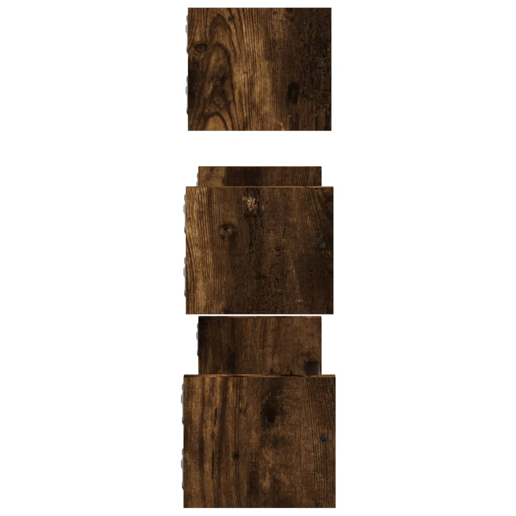 vidaXL 3 részes füstölt tölgy színű szerelt fa fali polc szett rúddal