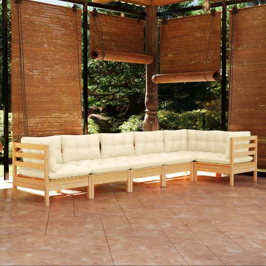 vidaXL 6 darabos fenyőfa kerti ülőgarnitúra krémszínű párnákkal