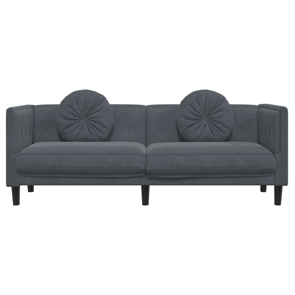 vidaXL sötétszürke bársony 3 személyes kanapé párnákkal