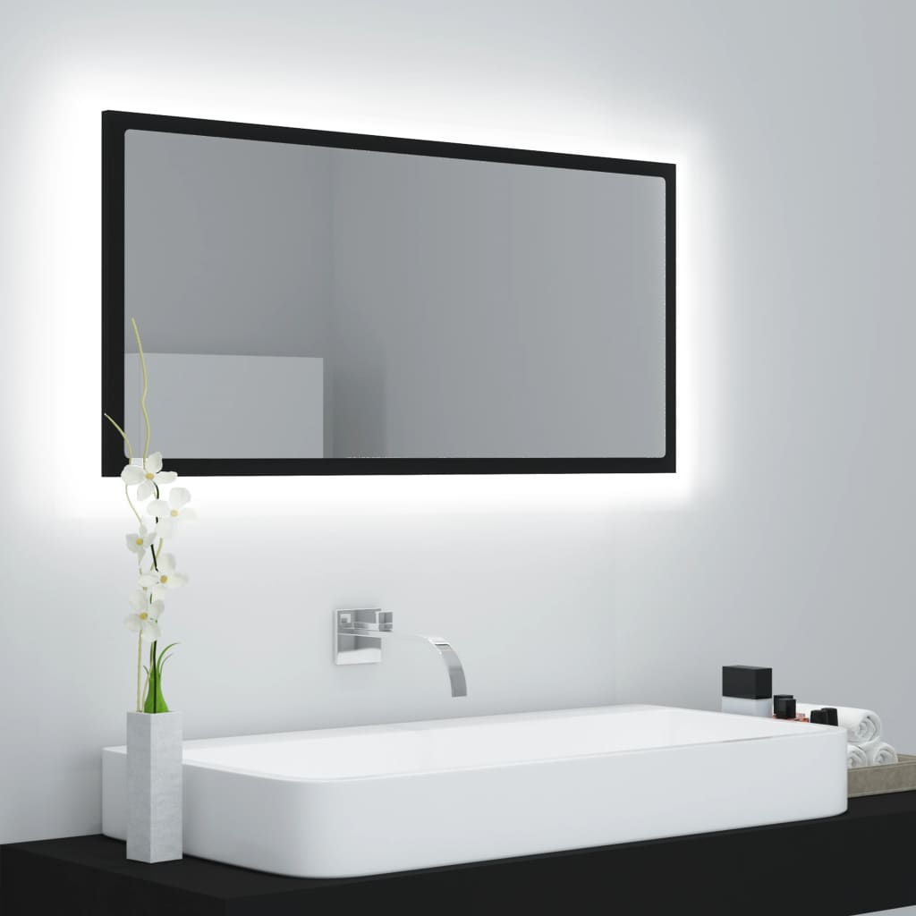 vidaXL fekete akril LED-es fürdőszobai tükör 90x8,5x37 cm