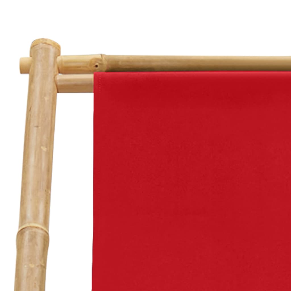 vidaXL piros bambusz és vászon napozószék