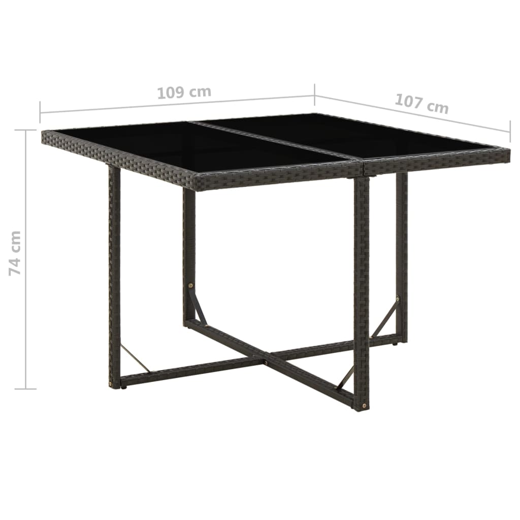 vidaXL fekete polyrattan és üveg kerti asztal 109 x 107 x 74 cm