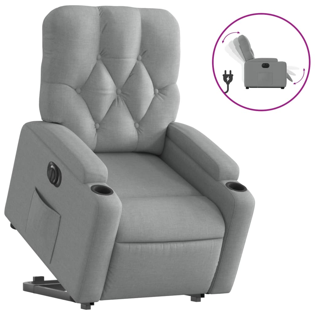 vidaXL elektromos felállást segítő világosszürke szövet dönthető fotel