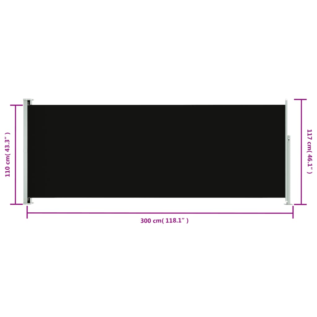 vidaXL fekete behúzható oldalsó terasznapellenző 117 x 300 cm