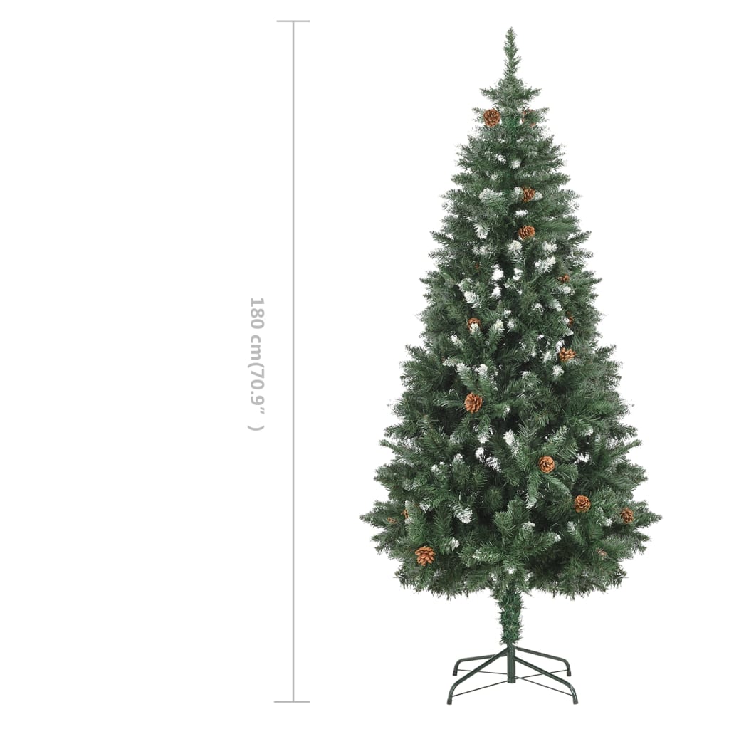 vidaXL műkarácsonyfa fenyőtobozokkal és fehér csillámmal 180 cm