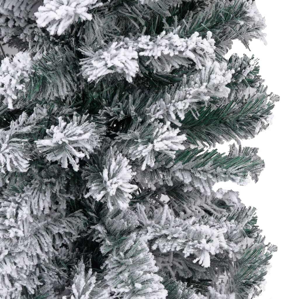 vidaXL karcsú zöld PVC műkarácsonyfa LED-del és pelyhes hóval 150 cm