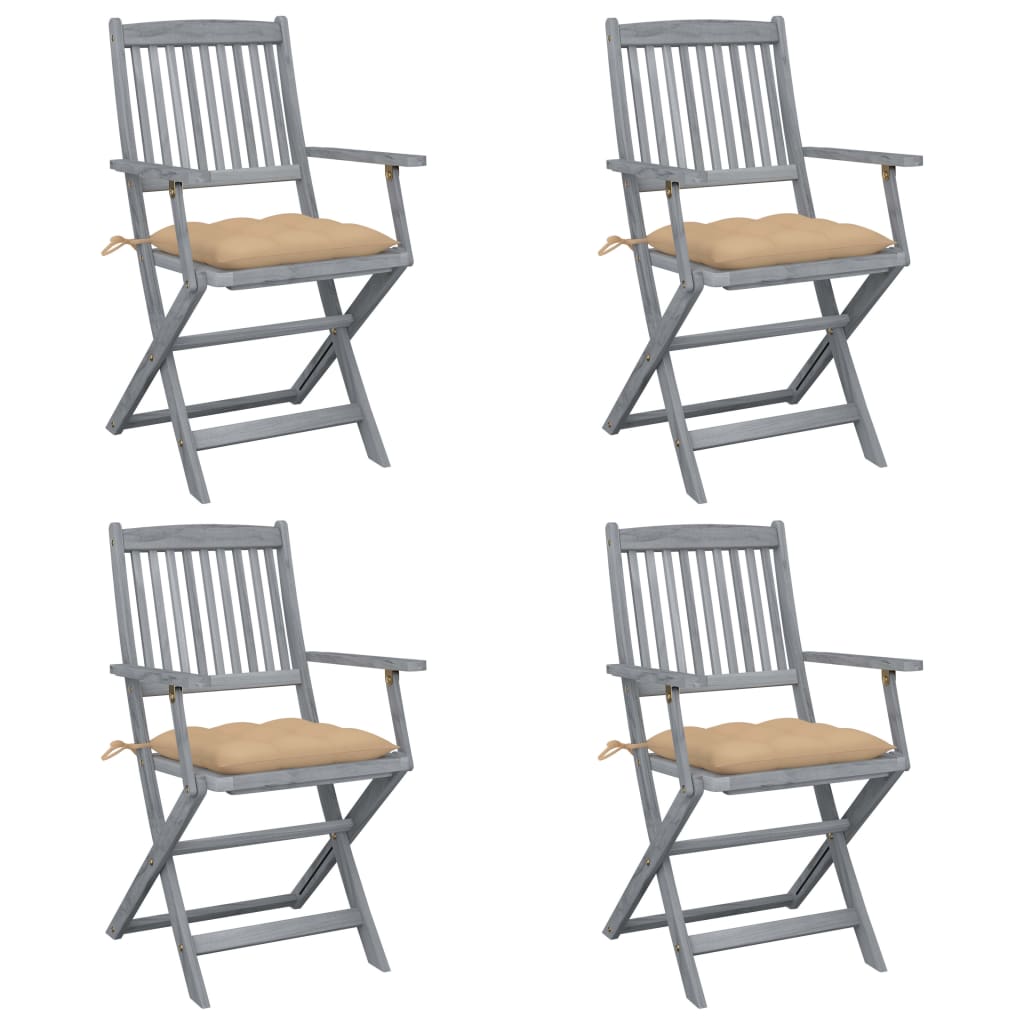 vidaXL 4 db összecsukható tömör akácfa kültéri szék párnával