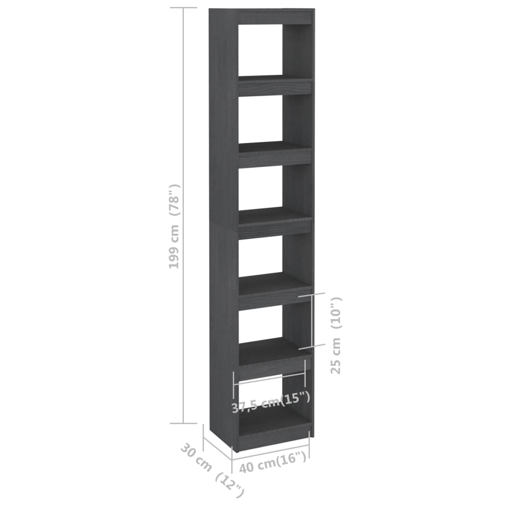 vidaXL szürke tömör fenyőfa könyvszekrény/térelválasztó 40x30x199 cm