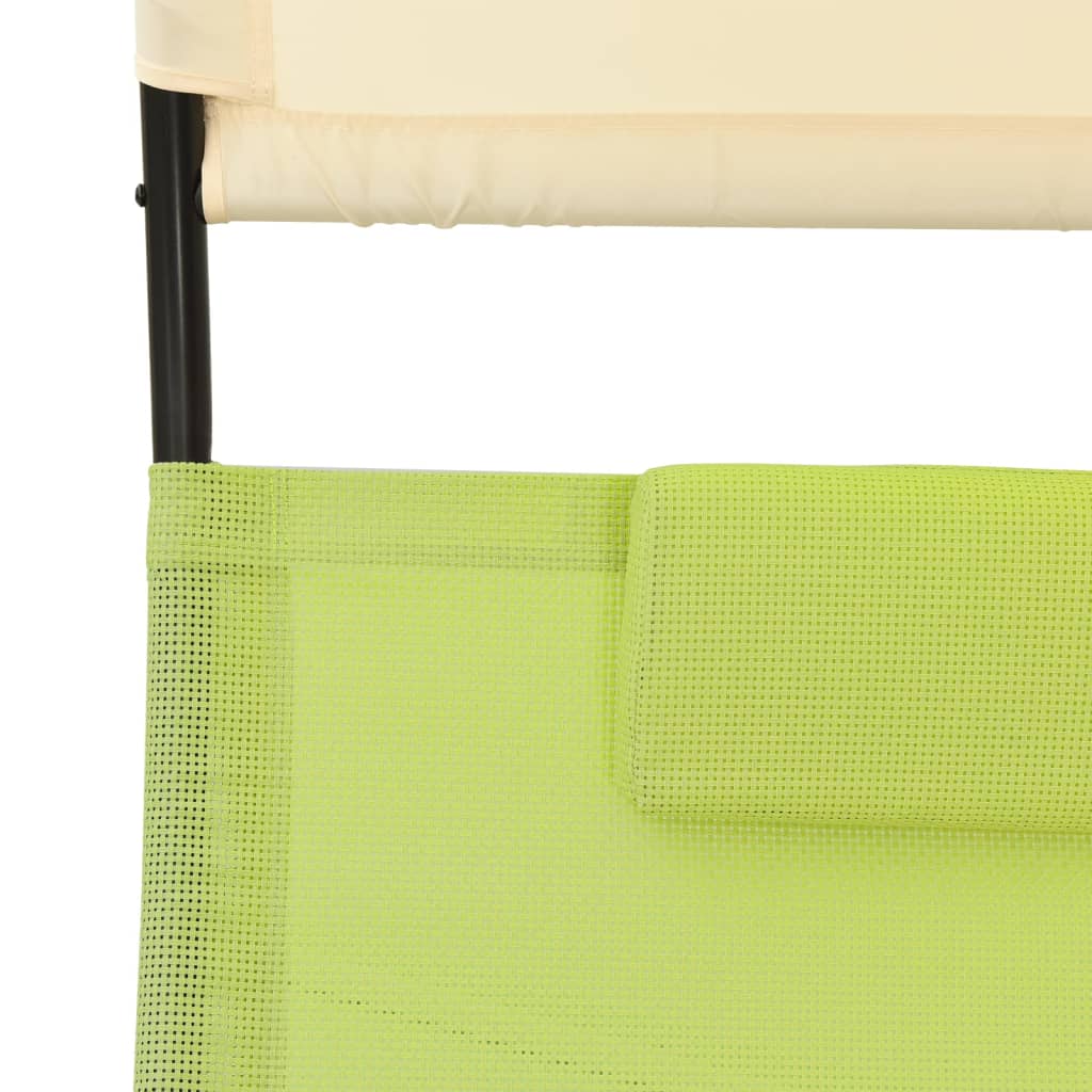 vidaXL zöld és krémszínű kétszemélyes textilén napozóágy napellenzővel