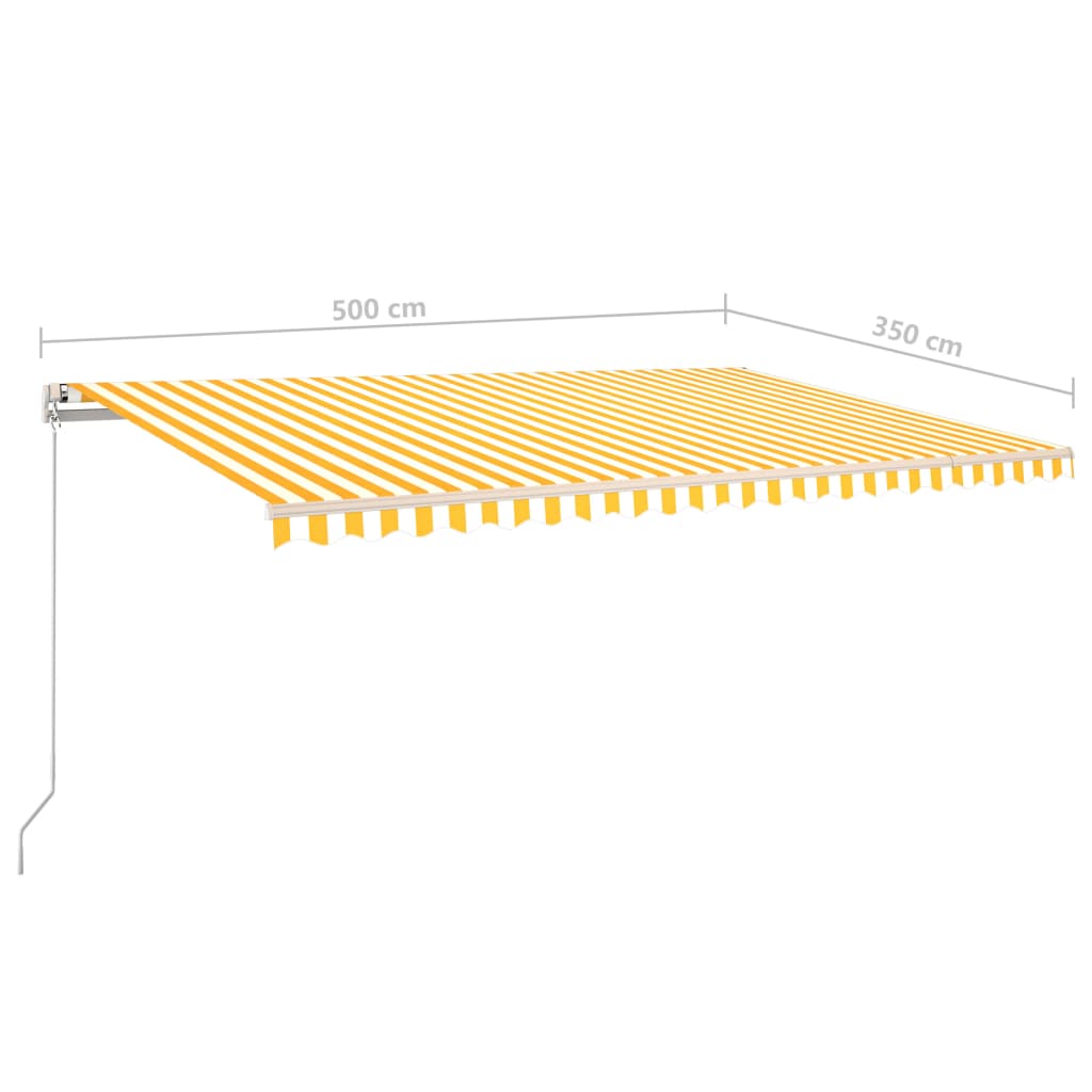 vidaXL sárga és fehér kézzel kihúzható napellenző póznákkal 5 x 3,5 m