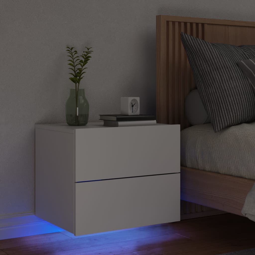 vidaXL fehér falra szerelhető éjjeliszekrény LED-világítással