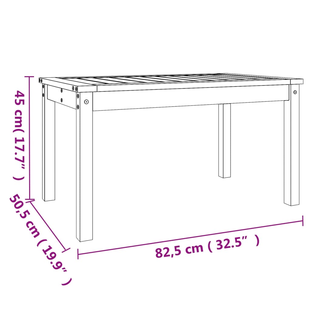 vidaXL mézbarna tömör fenyőfa kerti asztal 82,5x50,5x45 cm