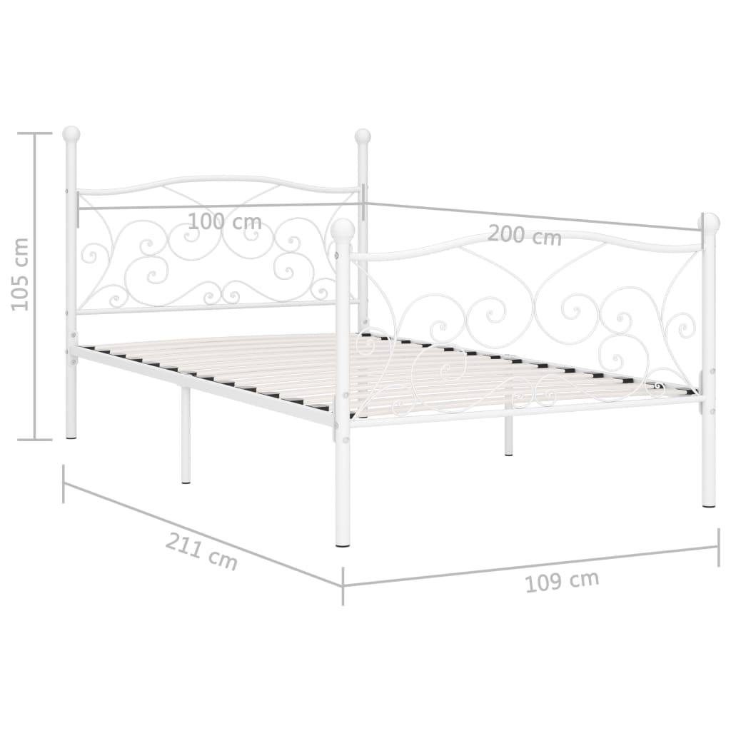 vidaXL fehér fém ágykeret lécezett ágyráccsal 100 x 200 cm