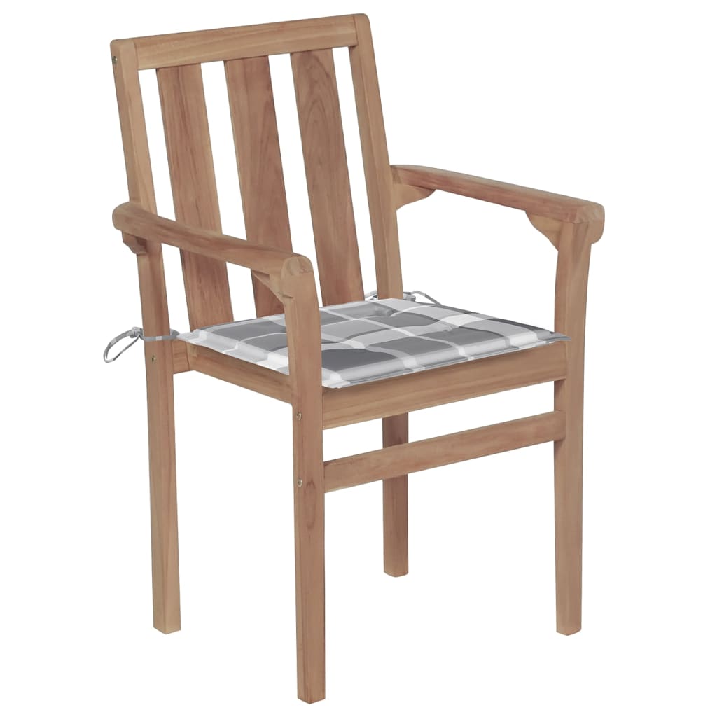 vidaXL 4 db rakásolható tömör tíkfa kerti szék párnákkal