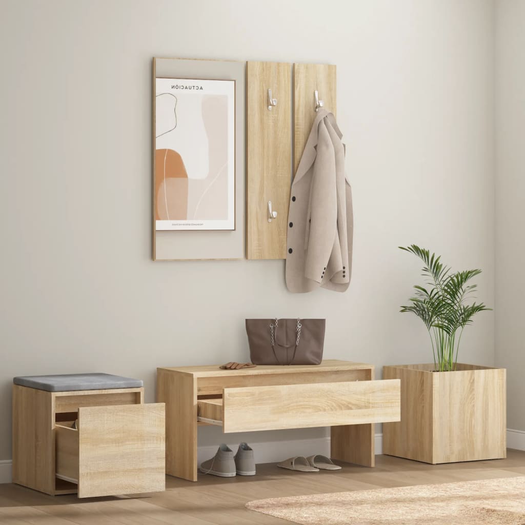 vidaXL sonoma-tölgyszínű szerelt fa előszobai bútorszett