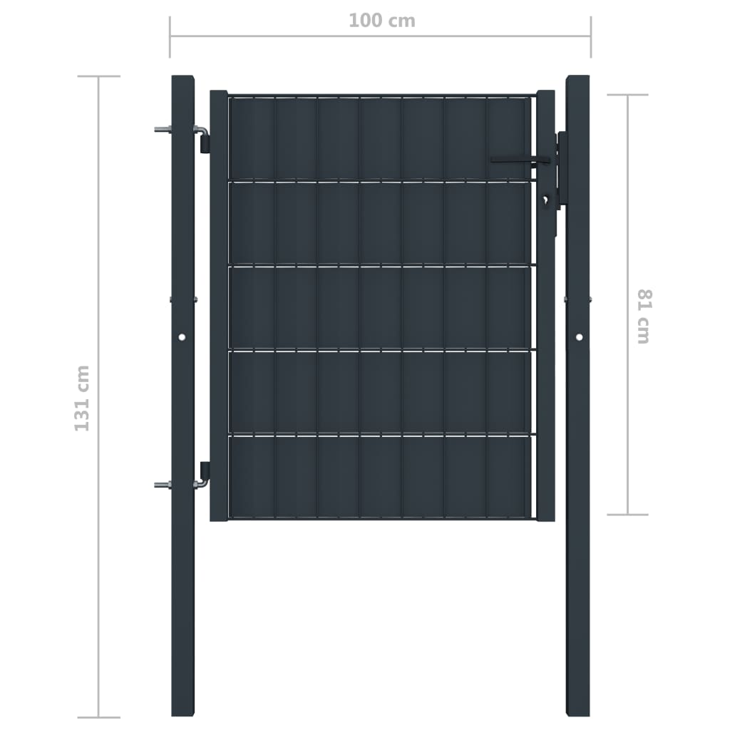 vidaXL antracitszürke PVC és acél kerítéskapu 100 x 81 cm