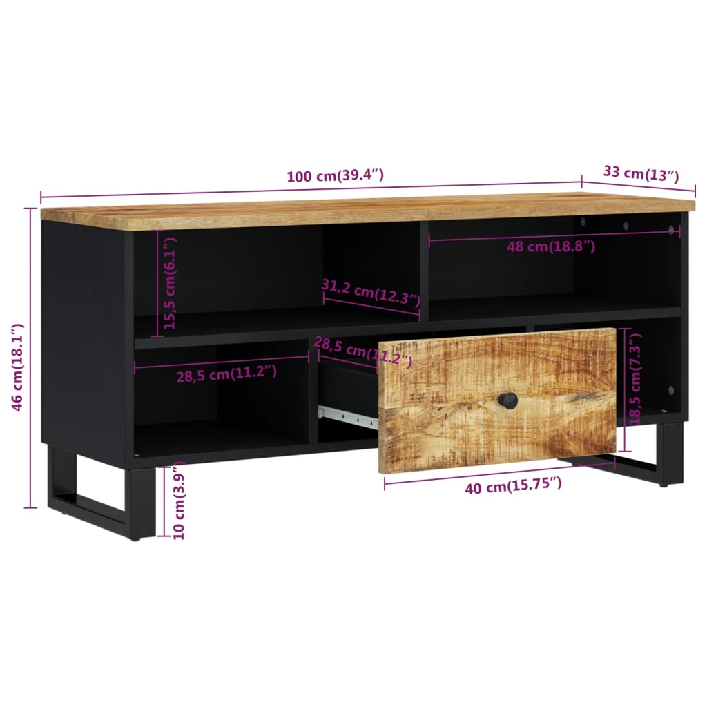 vidaXL tömör mangófa és szerelt fa TV-szekrény 100 x 33 x 46 cm