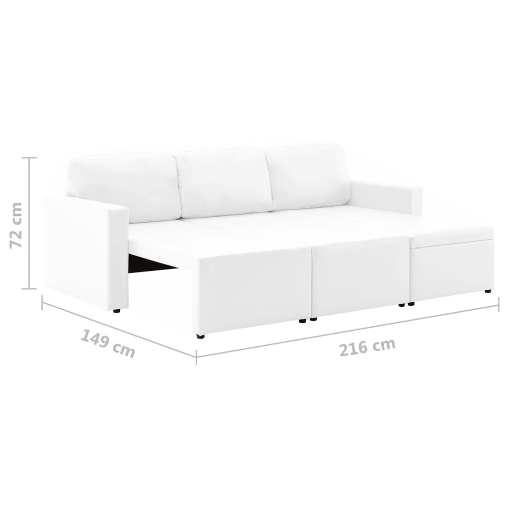 vidaXL háromszemélyes fehér műbőr elemes kanapé