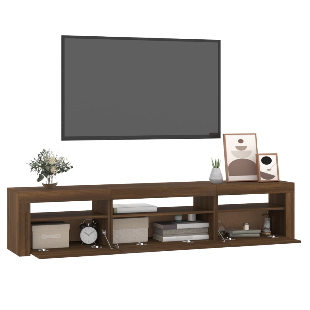 vidaXL barna tölgyszínű TV-szekrény LED-lámpákkal 195x35x40 cm