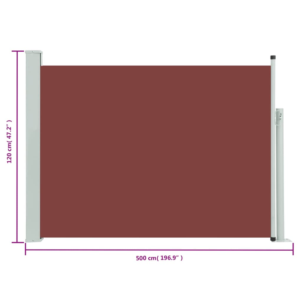 vidaXL barna behúzható oldalsó terasznapellenző 117 x 600 cm