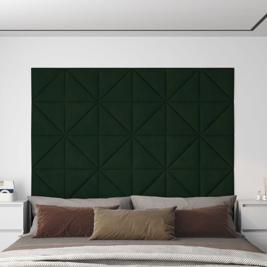 vidaXL 12 db sötétzöld bársony fali panel 30x30 cm 0,54 m²