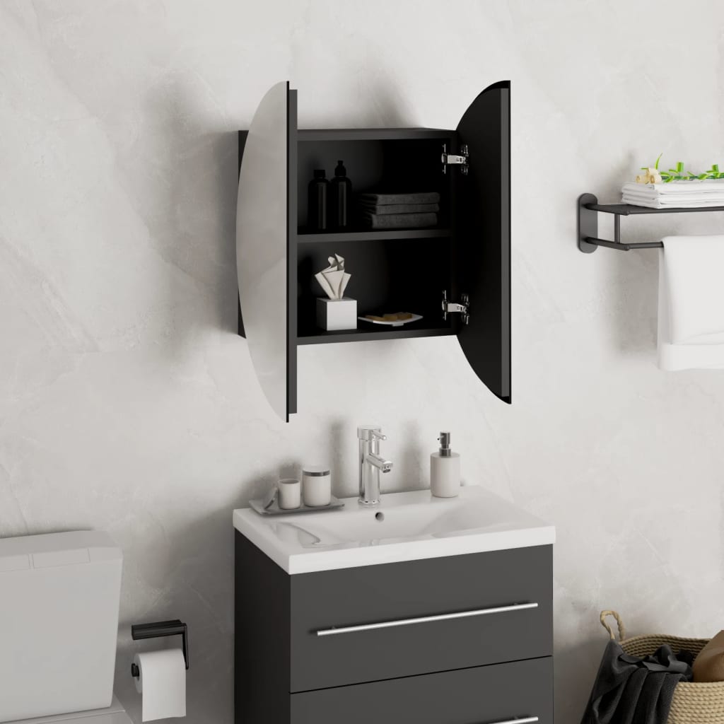 vidaXL fekete fürdőszobaszekrény kerek tükörrel/LED-del 40x40x17,5 cm