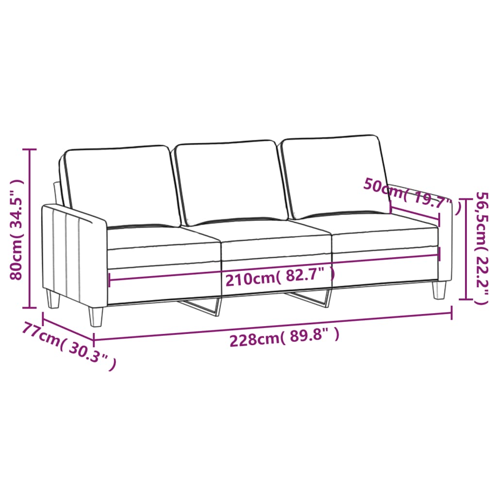 vidaXL 3 személyes sötétszürke szövet kanapé 210 cm