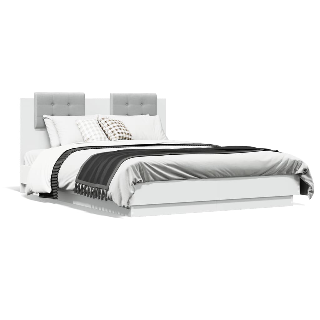 vidaXL fehér ágykeret fejtámlával és LED-világítással 135 x 190 cm