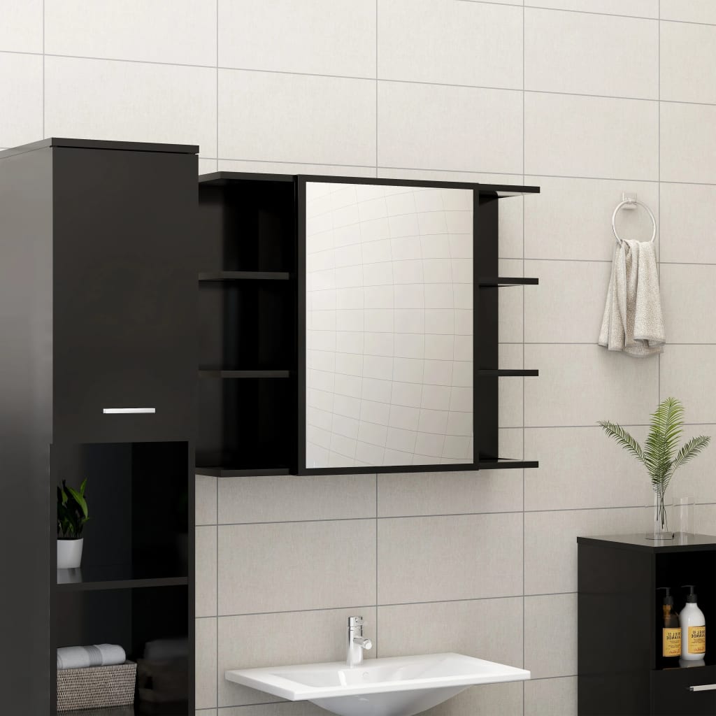 vidaXL fekete forgácslap fürdőszobai tükör 80 x 20,5 x 64 cm