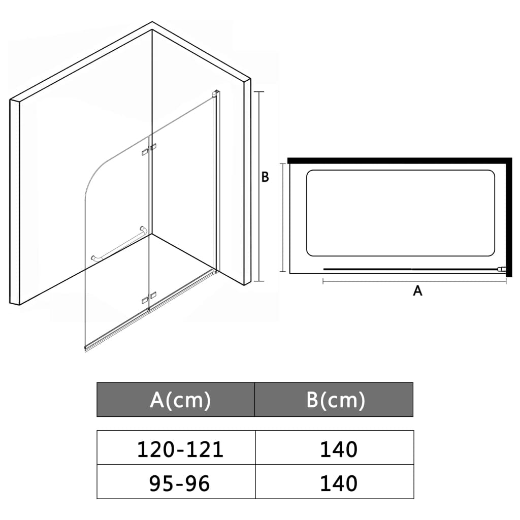 vidaXL ESG zuhanykabin 2 paneles összecsukható ajtóval 95 x 140 cm