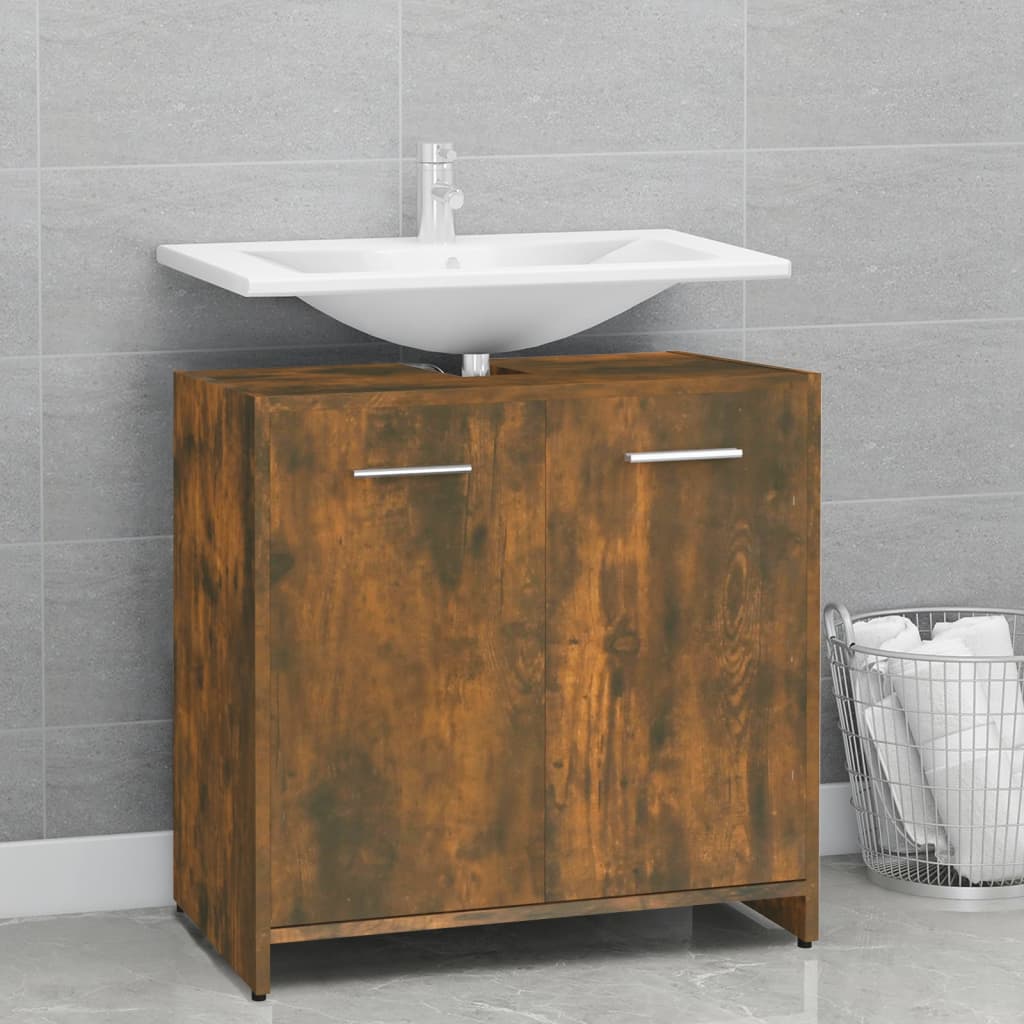 vidaXL füstös tölgyszínű szerelt fa fürdőszobaszekrény 60x33x60 cm