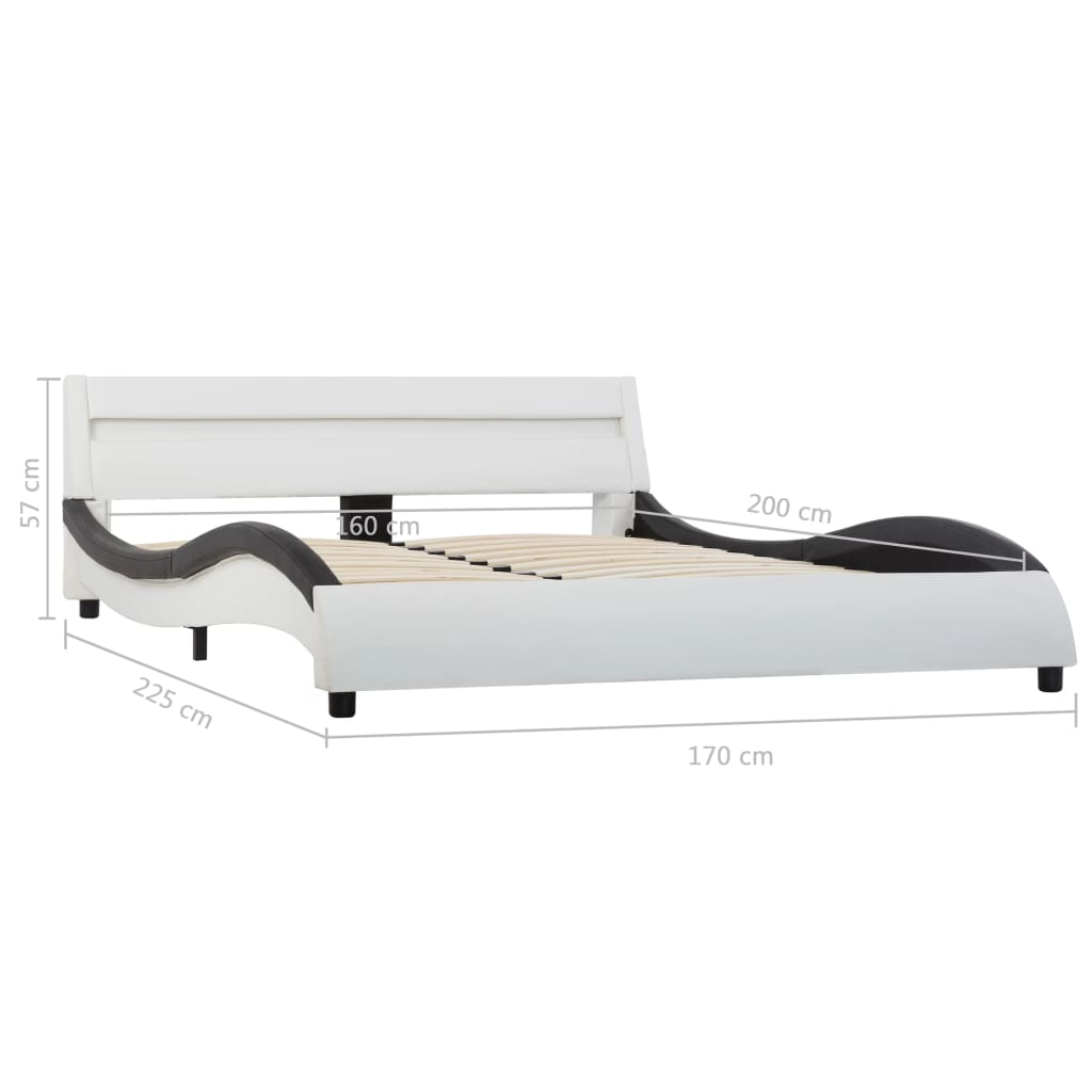 vidaXL fehér és fekete LED-es műbőr ágykeret 160 x 200 cm