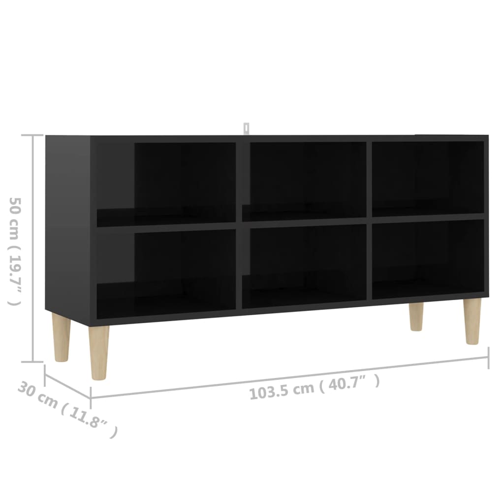 vidaXL magasfényű fekete TV-szekrény tömör falábakkal 103,5x30x50 cm