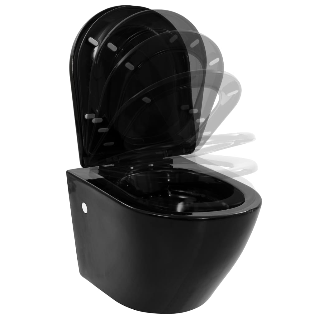 vidaXL fekete kerámia perem nélküli fali WC