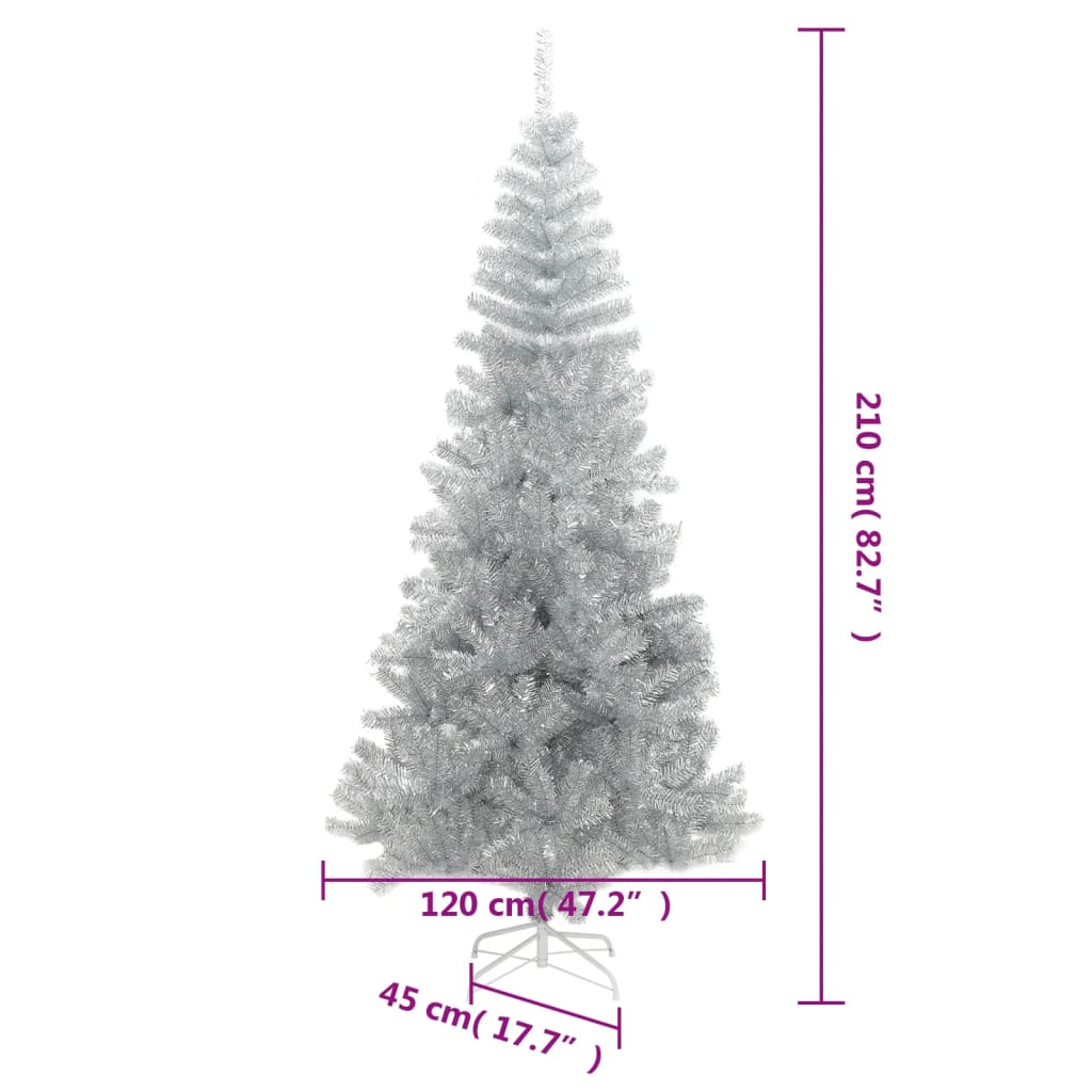 vidaXL ezüstszínű PET műkarácsonyfa állvánnyal 210 cm