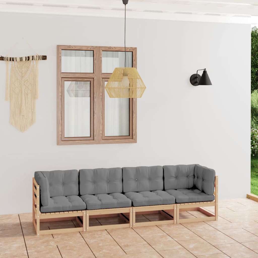 vidaXL négyszemélyes tömör fenyőfa kerti kanapé párnákkal