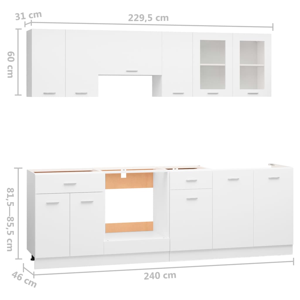 vidaXL 8 részes fehér forgácslap konyhai szekrénygarnitúra
