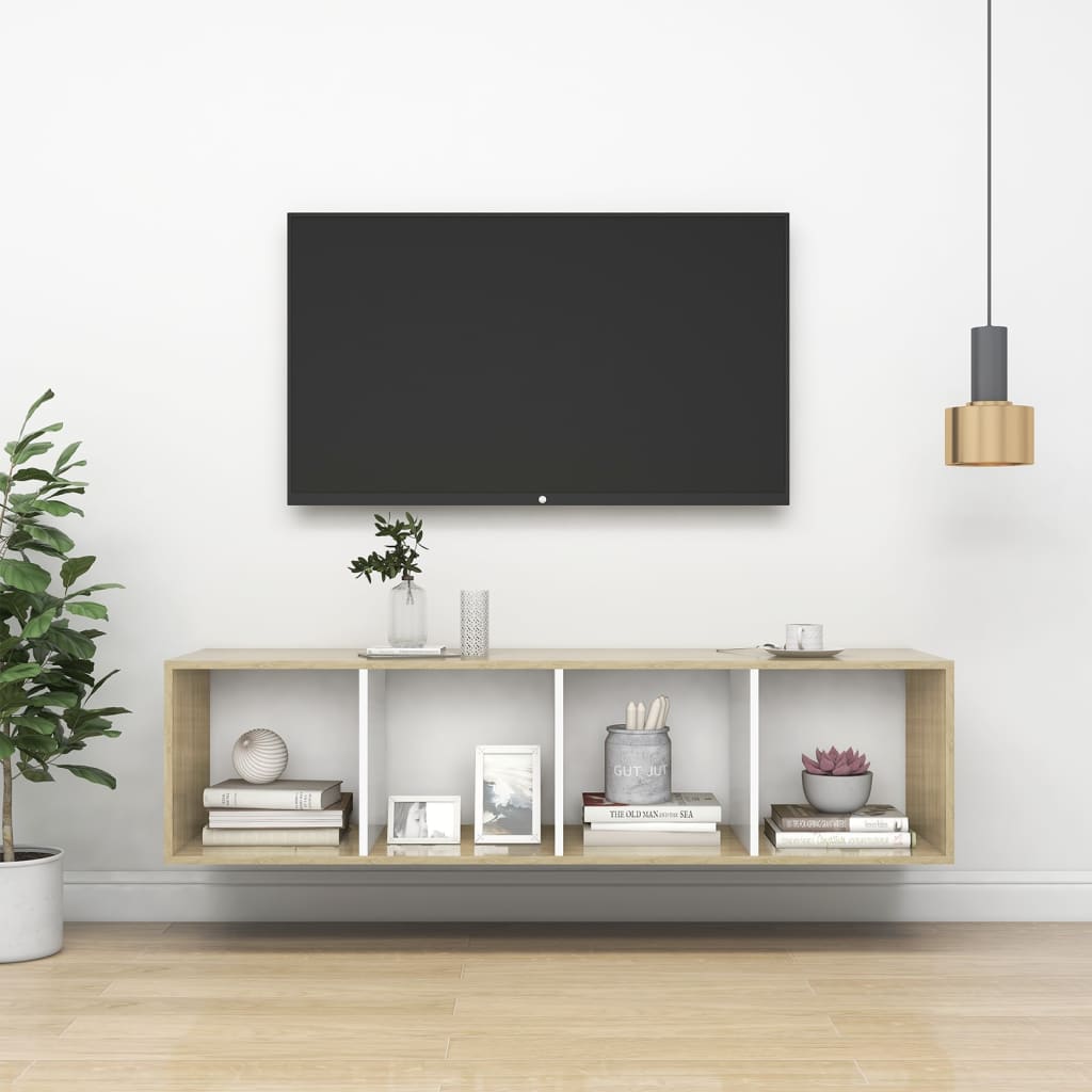 vidaXL fehér és tölgyszínű forgácslap fali TV-szekrény 37x37x142,5 cm