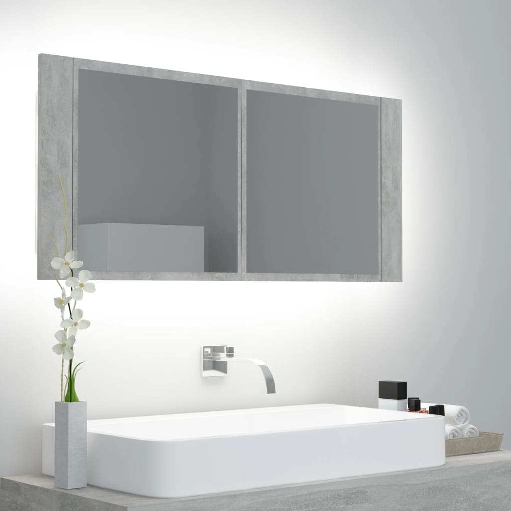 vidaXL betonszürke LED-es tükrös fürdőszobaszekrény 100 x 12 x 45 cm