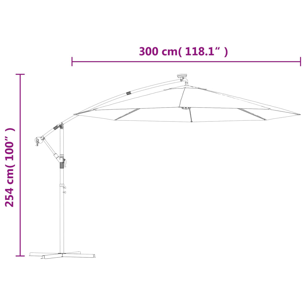 vidaXL antracit konzolos napernyő LED-fényekkel és acélrúddal 300 cm