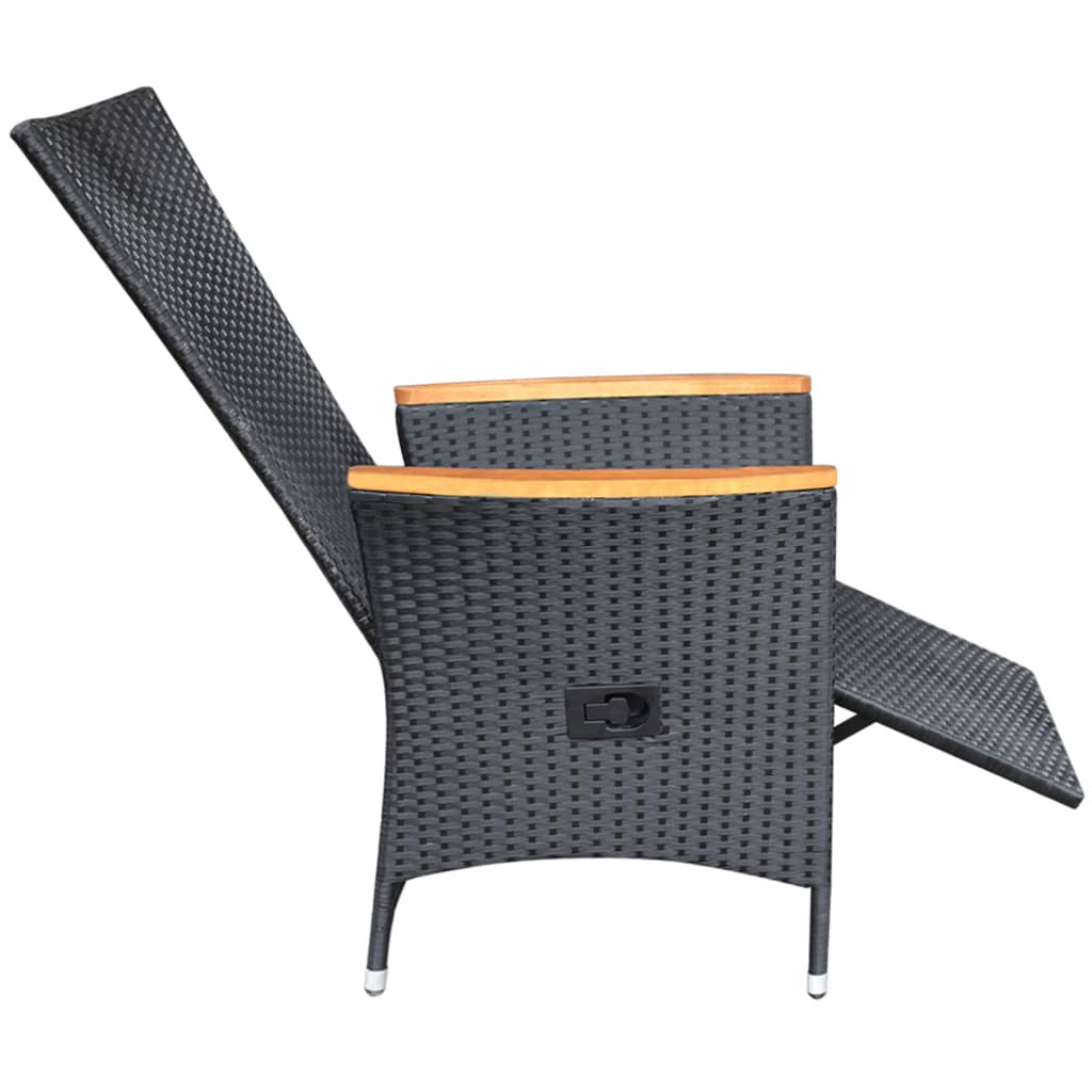 vidaXL 2 db fekete dönthető háttámlás polyrattan kerti szék párnával
